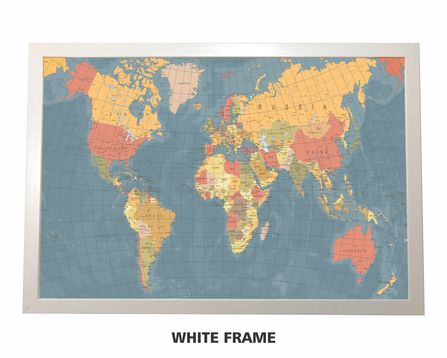 Pushpin world map | 36" x 24" or 24" x 18" | Vintage Dark Blue (Wrap)