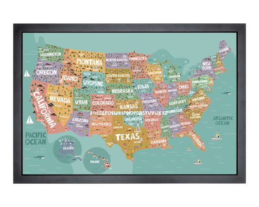 Pushpin USA Map | 36" x 24" or 24" x 18" | Hand Drawn USA