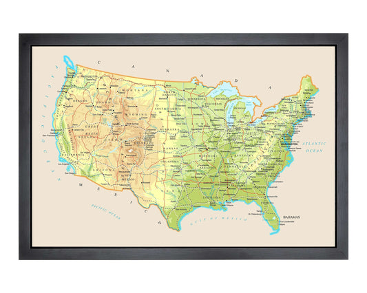 Pushpin USA map | 36" x 24" or 24" x 18" | Detailed Transportation