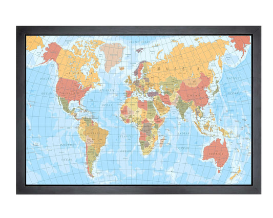 Pushpin world map | 36" x 24" or 24" x 18" | Vintage Blue (Wrap)