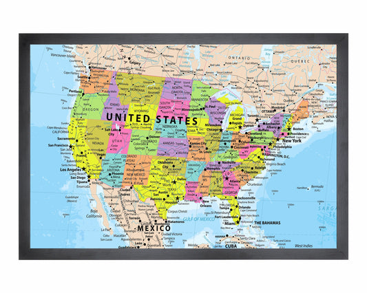 Detailed Pushpin USA Map | 36" x 24" or 24" x 18"