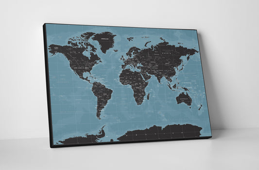Canvas World Map | Black on Blue