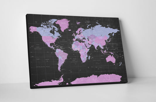 Canvas World Map | Purple Chalkboard