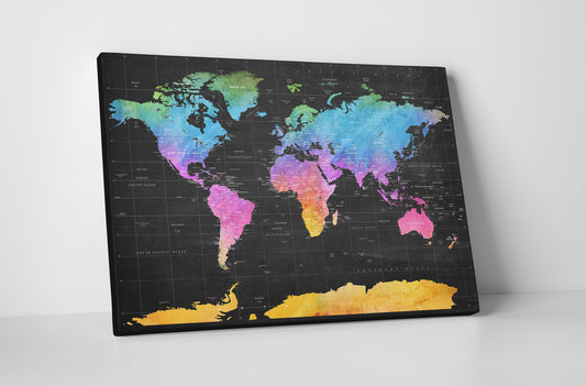 Canvas World Map | Watercolour Chalkboard