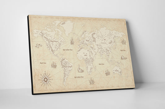 Canvas World Map | Hand Drawn Vintage Style Map
