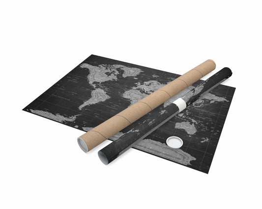 Rolled Canvas | 36" x 24" | Chalkboard World Map