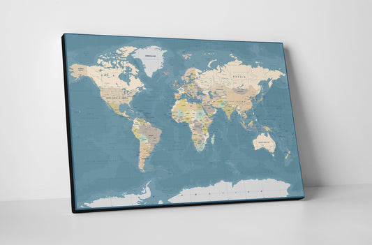 Canvas World Map | Vintage Blues