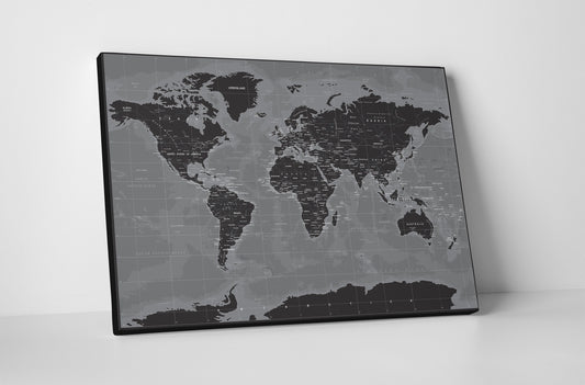 Canvas World Map | Black on Grey