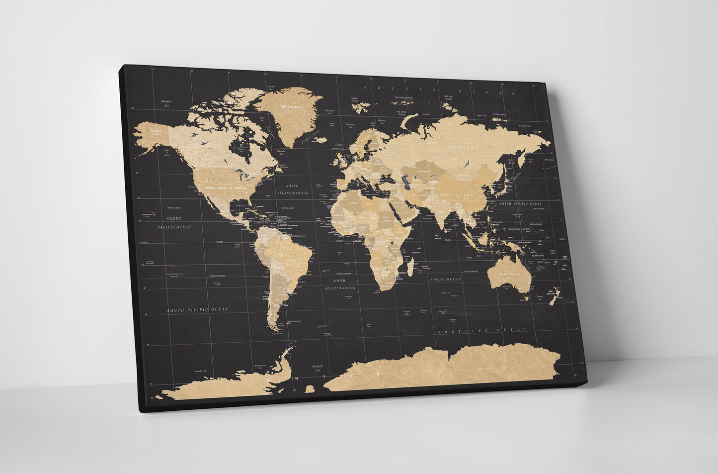 Canvas World Map | Golden Chalkboard