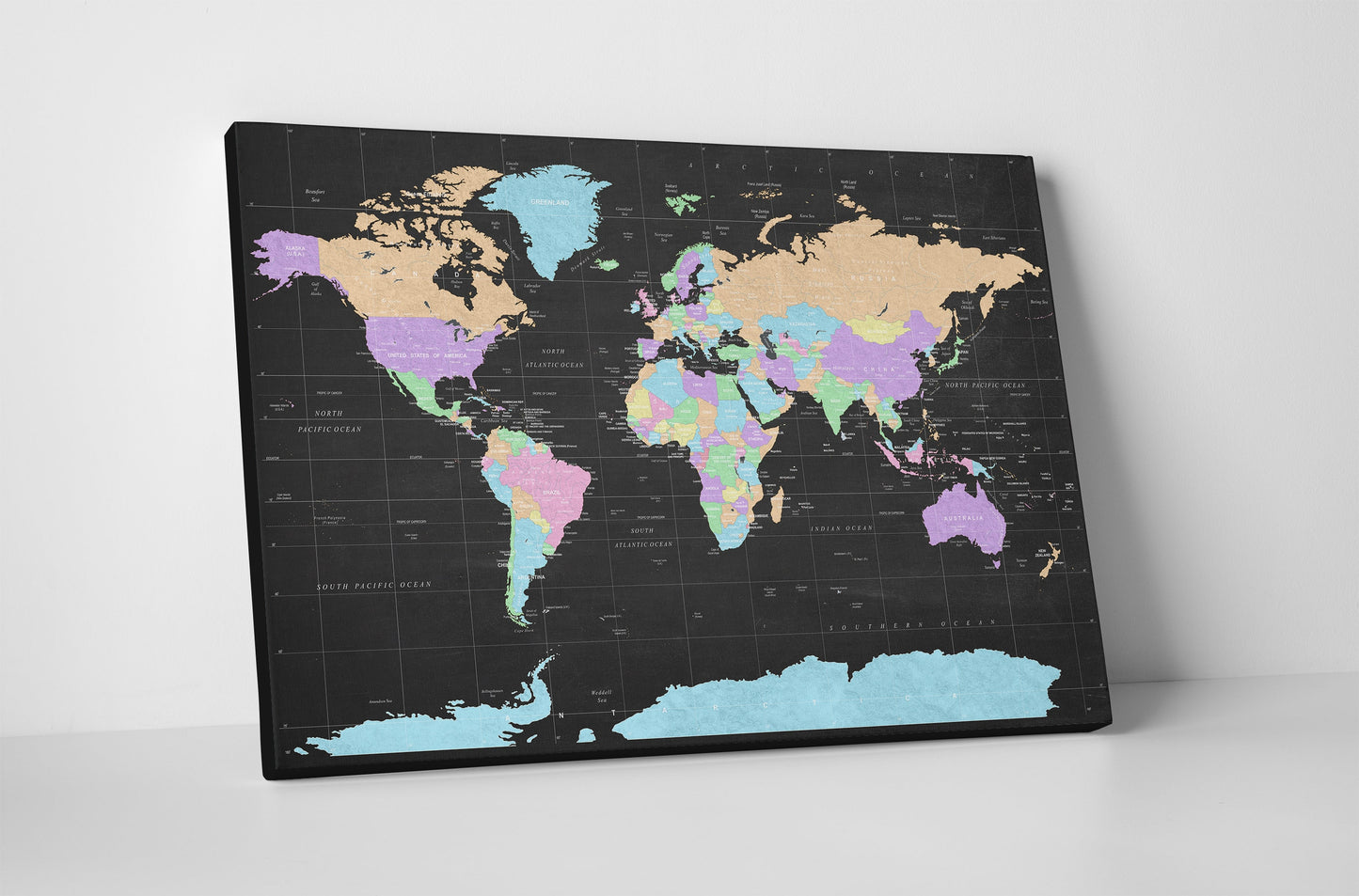 Canvas World Map | Colourful Chalkboard