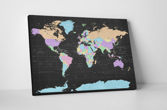 Canvas World Map | Colourful Chalkboard